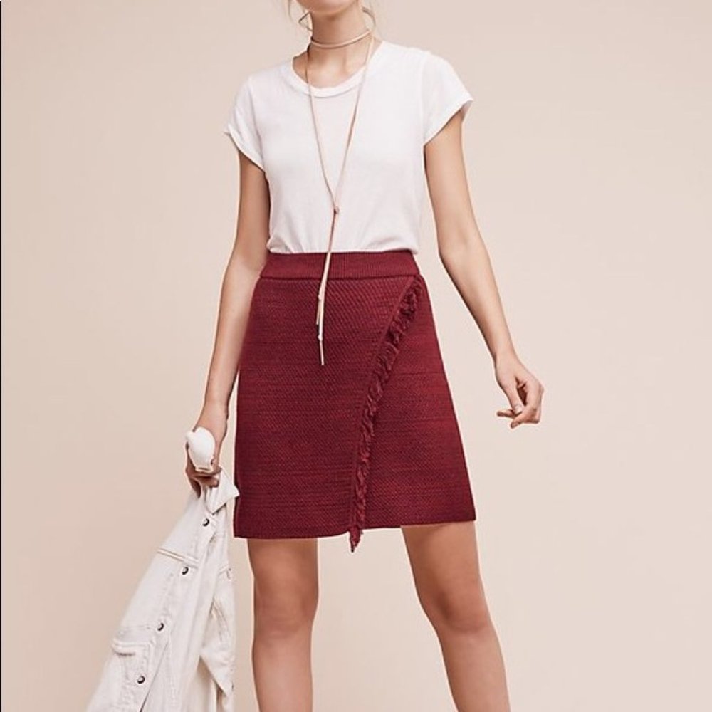 Maeve Anthropologie Arnhem Fringe Knit Wrap Skirt